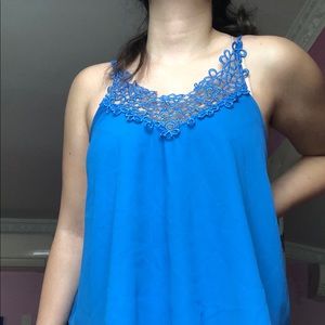 Royal Blue Blouse w/ Sewn Flower Detail